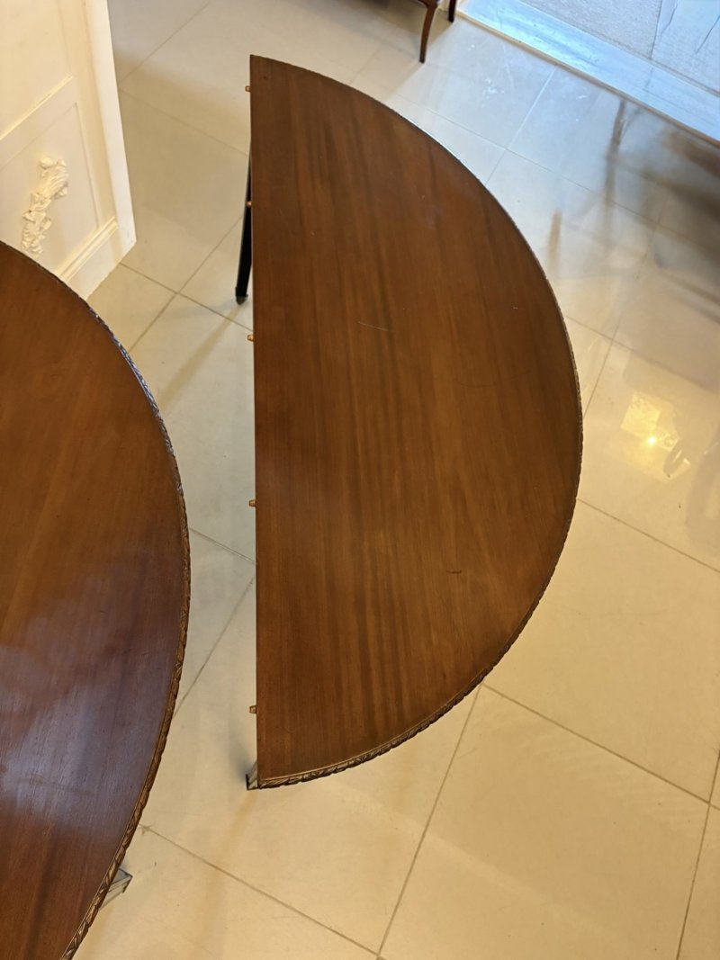 Large Pair of Antique Victorian Mahogany Demilune Console Tables